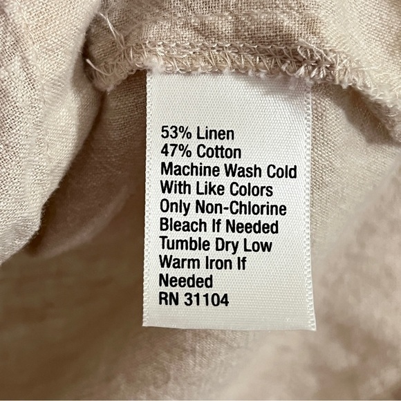 Kim Rogers Button-Up Linen Cotton Blend 3/4 Length Sleeve Beige Blouse Sz. Large - Picture 6 of 8